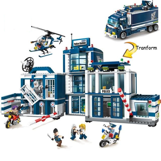 Compatible Building Blocks City Police 2 in 1 Mobile Police Station
