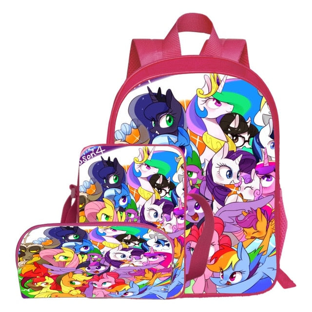 My Little Pony Girls School Backpack Lunch Box Set Rainbow Dash Pink Book  Bag