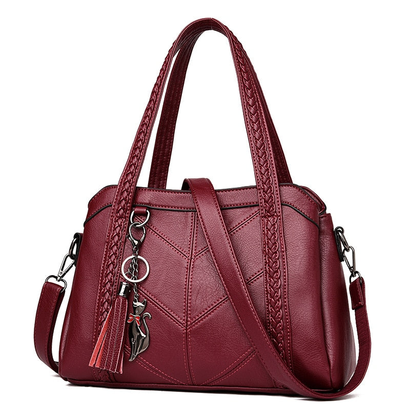 Tassel luxury women shoulder bags ladies leather zip handbags women bags
