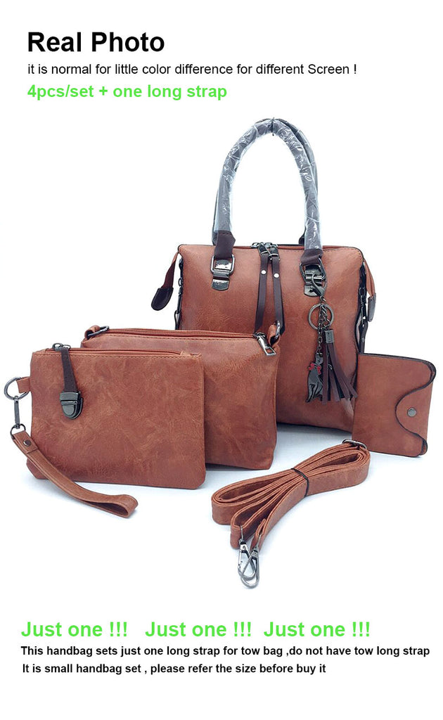 4-Piece Luxury Designer Leather Purse, Shoulder Bag and Handbag Set, Black